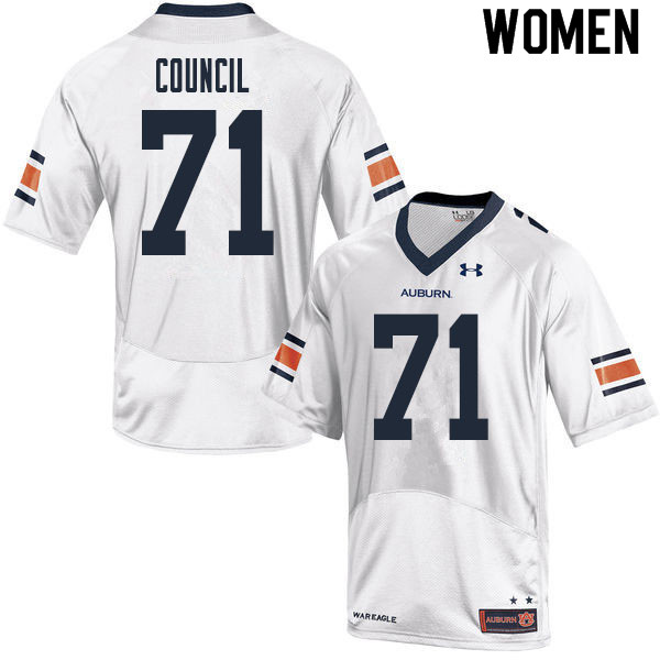 Auburn Tigers Women's Brandon Council #71 White Under Armour Stitched College 2020 NCAA Authentic Football Jersey GXB8174KU